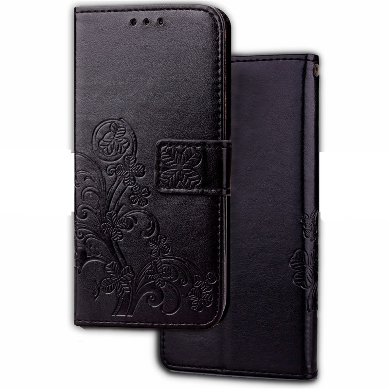 Кожаный чехол (книжка) Four-leaf Clover с визитницей для Samsung J500H Galaxy J5 (Черный)