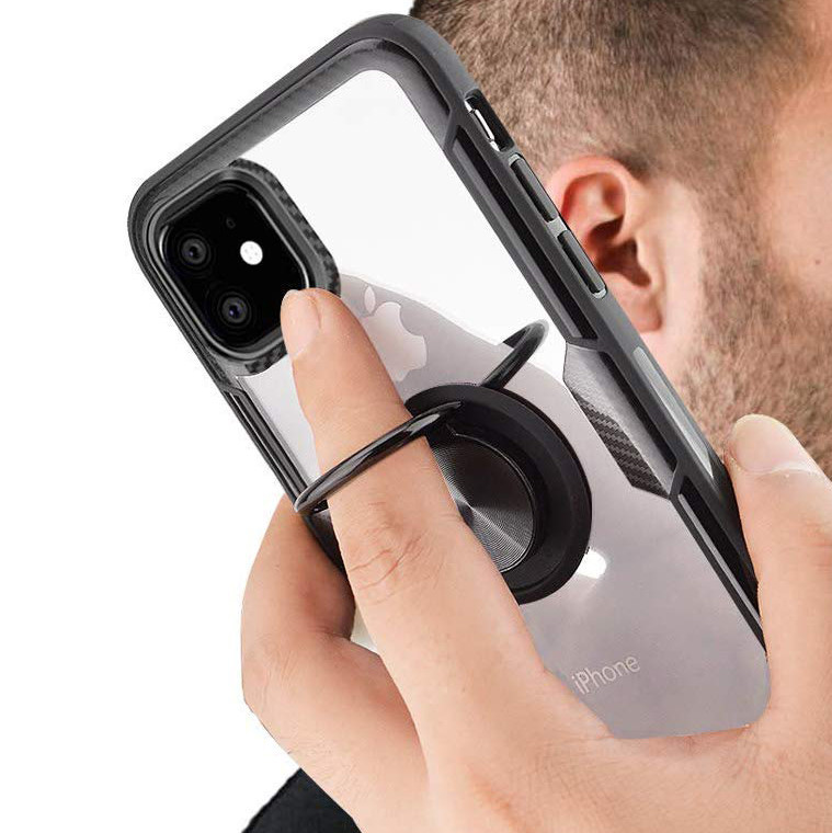 Фото TPU+PC чехол Deen CrystalRing for Magnet (opp) для Apple iPhone 11 (6.1") (Бесцветный / Черный) на vchehle.ua