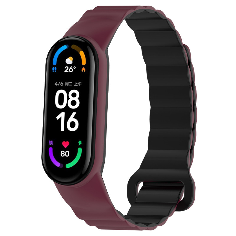 Ремешок Dual-color Magnetic для Xiaomi Mi Band 7/6/5/4/3 (Plum / Black)