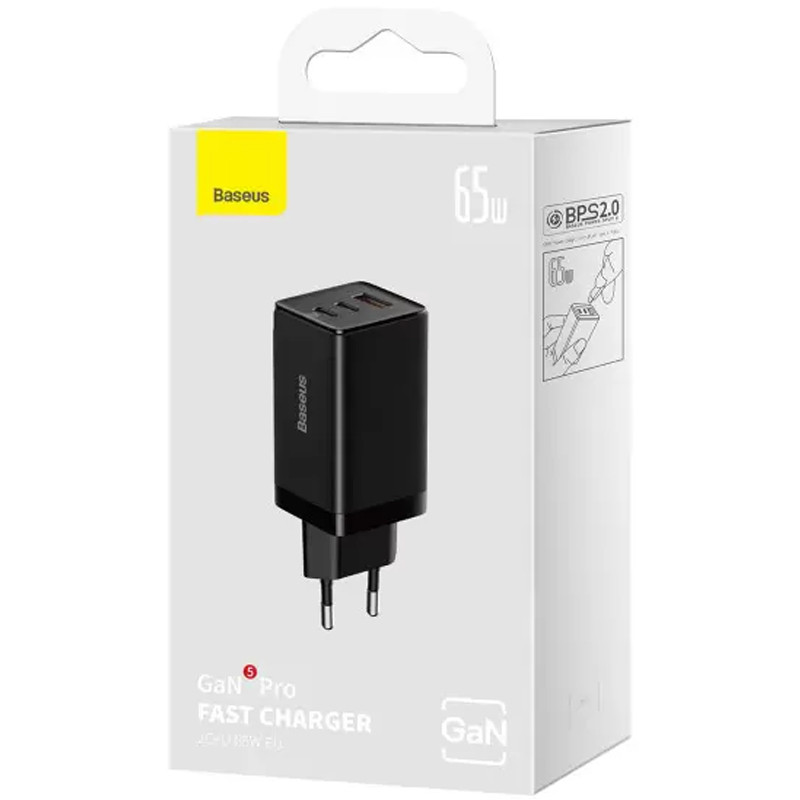 Купити МЗП Baseus GaN5 Pro 65W 2Type-C+USB 100W EU (CCGP12020) (Black) на vchehle.ua