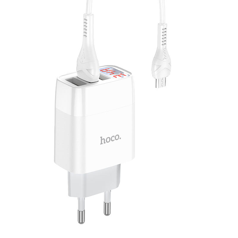 СЗУ Hoco C93A Easy charge 3-port digital display charger + MicroUSB (White) в магазине vchehle.ua