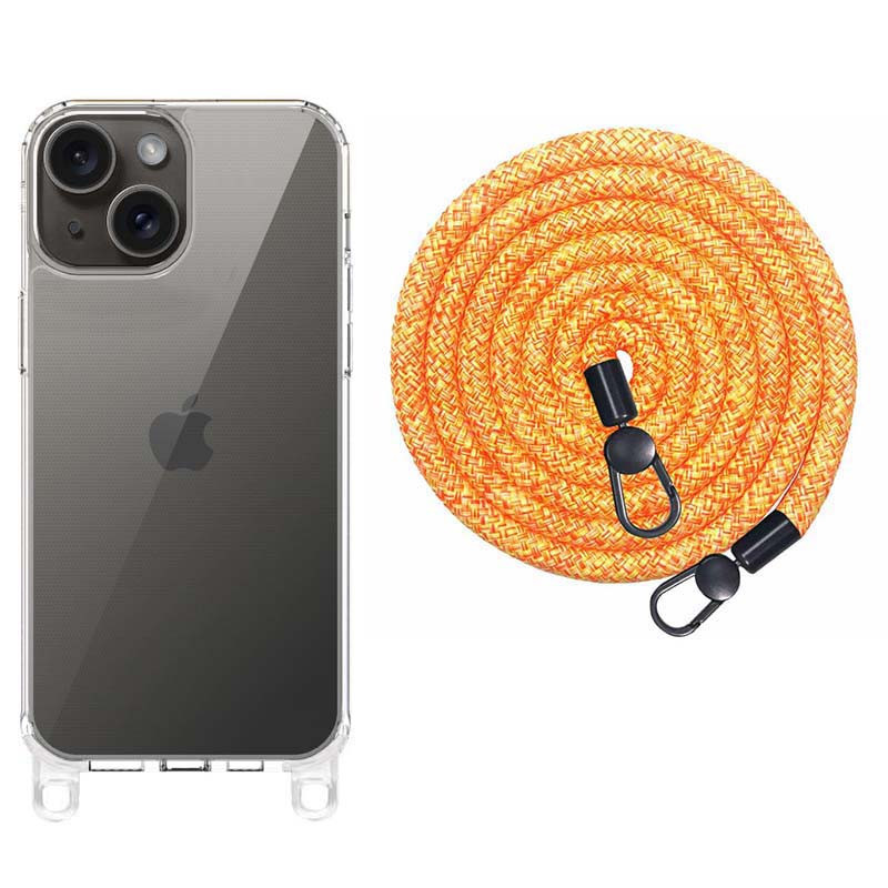 Чохол TPU Transparent with Straps на Apple iPhone 15 (6.1") (Orange / White)