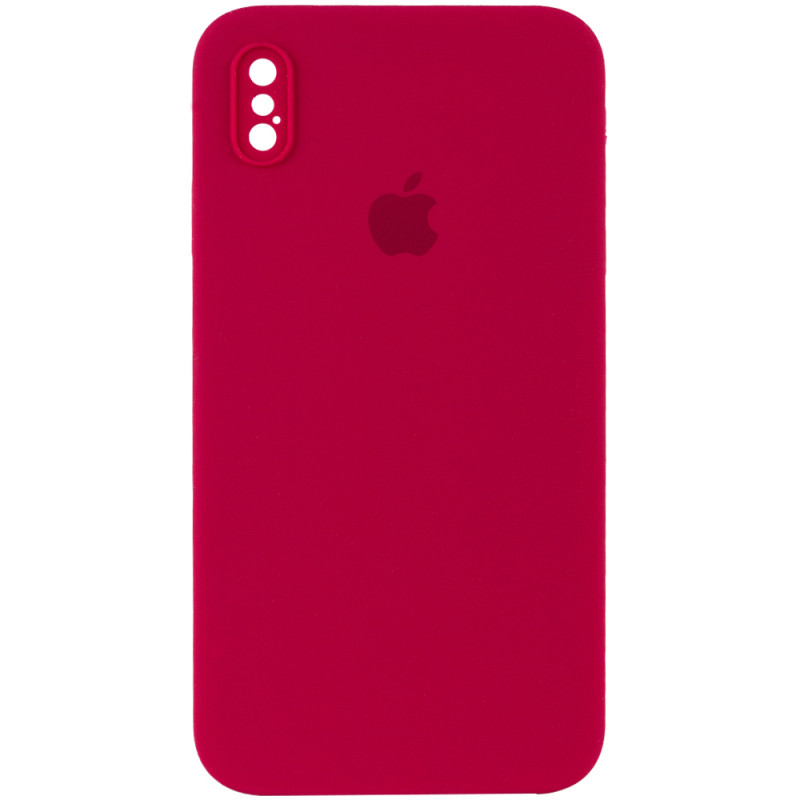 Чохол Silicone Case Square Full Camera Protective (AA) на Apple iPhone XS / X (5.8") (Червоний / Rose Red)