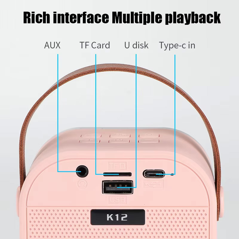 Фото Bluetooth колонка K12 + 2 микрофона (Pink) в магазине vchehle.ua