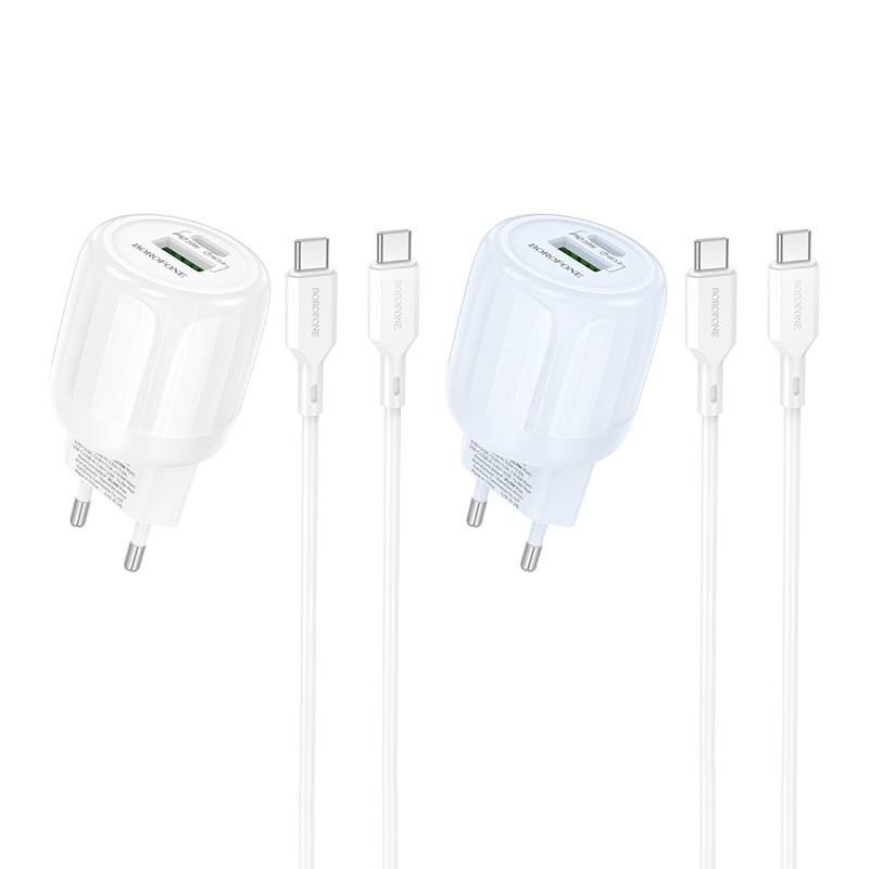 МЗП Borofone BA93A Lustrous PD20W+QC3.0 (1USB-A/1C) + кабель Type-C to Type-C