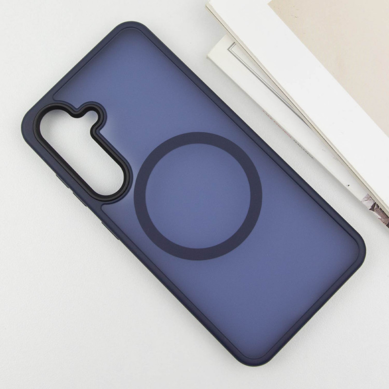 Фото TPU+PC чехол Metal Buttons with Magnetic Safe Colorful для Samsung Galaxy S25 (Синий / Navy Blue) в магазине vchehle.ua