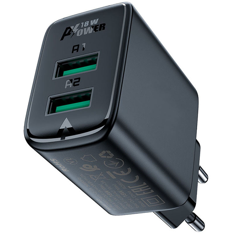 Фото СЗУ Acefast A33 QC18W (USB-A+USB-A) dual port (Black) на vchehle.ua