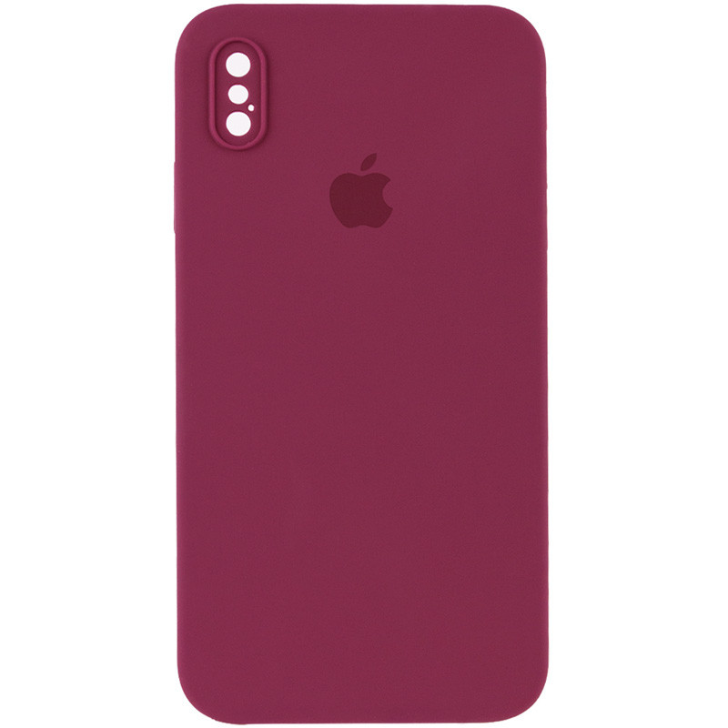 Чохол Silicone Case Square Full Camera Protective (AA) на Apple iPhone XS Max (6.5") (Бордовий / Plum)