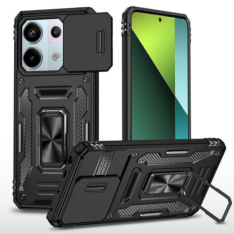 Ударопрочный чехол Camshield Army Ring для Xiaomi Redmi Note 13 Pro 4G / Poco M6 Pro 4G (Черный / Black)