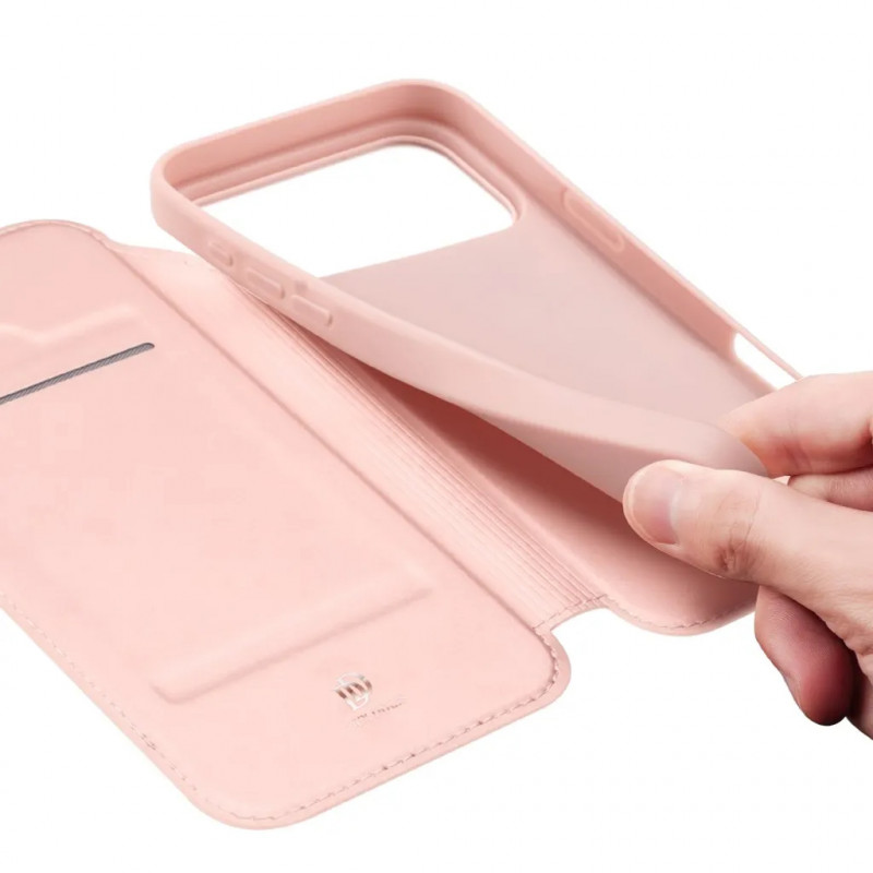 Чехол-книжка Dux Ducis с карманом для визиток для Apple iPhone 17 Pro (6.3") (Rose Gold) в магазине vchehle.ua