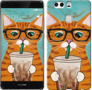 Чехол Зеленоглазый кот в очках для Huawei P9 Plus