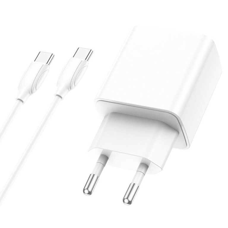 СЗУ Borofone BA67A PD20W+QC3.0 (1USB-A/1C) + кабель Type-C to Type-C (Белый)