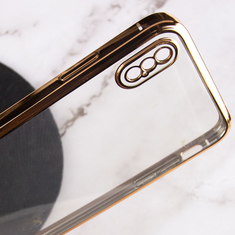 

Прозорий силіконовий чохол глянцева окантовка Full Camera для iPhone XS (5.8") (Золотий) 1096475