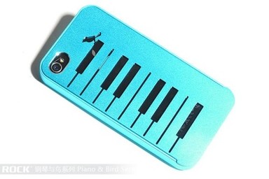 #Алюминиевая накладка ROCK Piano & Bird Series для Iphone 4/4S (Голубой / Blue)