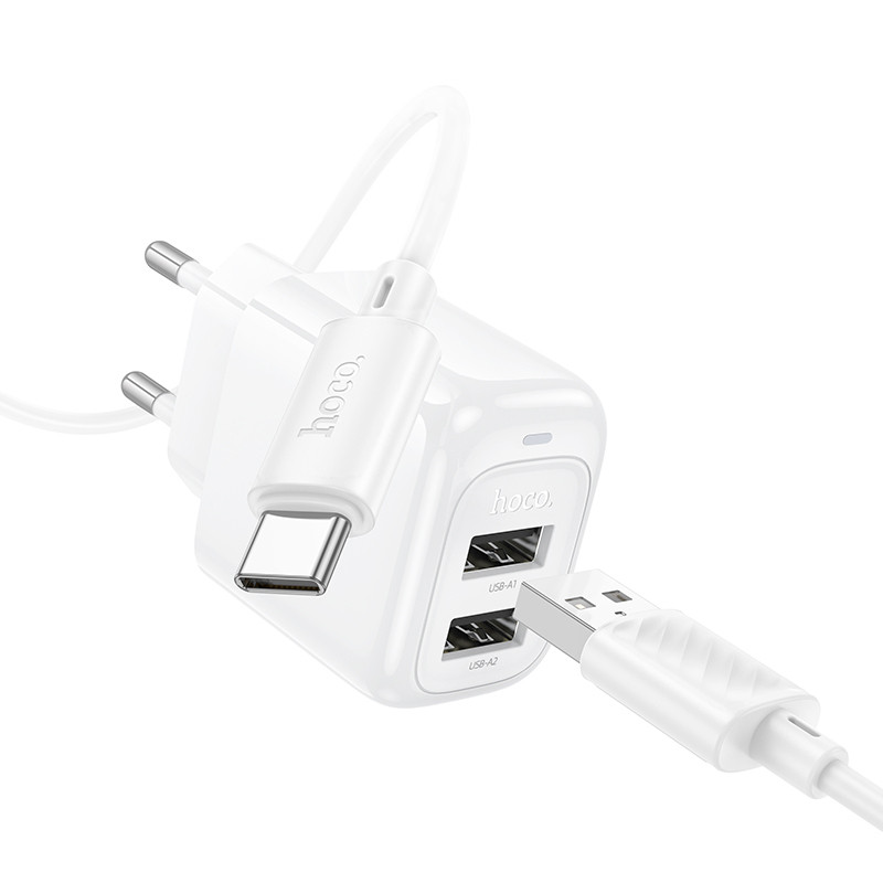 СЗУ Hoco CS51A Surplus (2USB-A) + Type-C (White) в магазине vchehle.ua