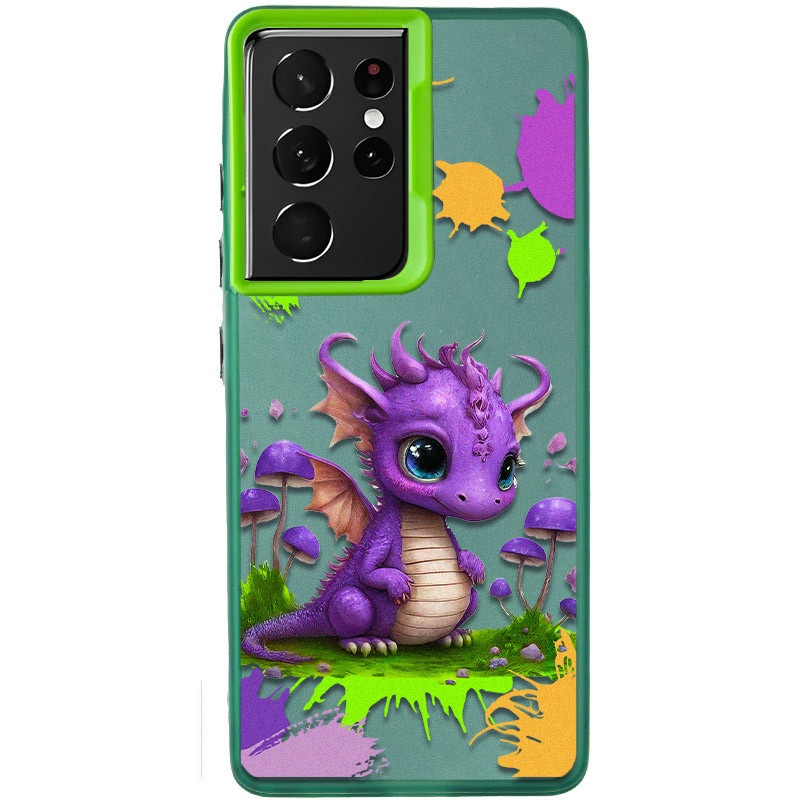TPU+PC чехол TakiTaki Graffiti magic glow для Samsung Galaxy S21 Ultra (Baby dragon / Green)