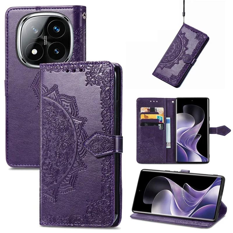 Шкіряний чохол-книжка Art Case з візитницею на Xiaomi Redmi Note 14 Pro 4G (Фіолетовий) в магазині vchehle.ua
