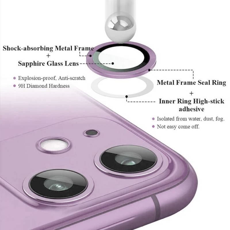 Фото Захисне скло Metal Classic на камеру (в упак.) на Apple iPhone 12 / 12 mini / 11 (Рожевий / Pink) на vchehle.ua