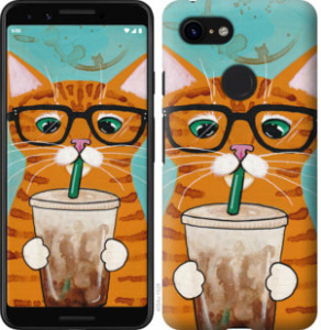 Чехол Зеленоглазый кот в очках для Google Pixel 3