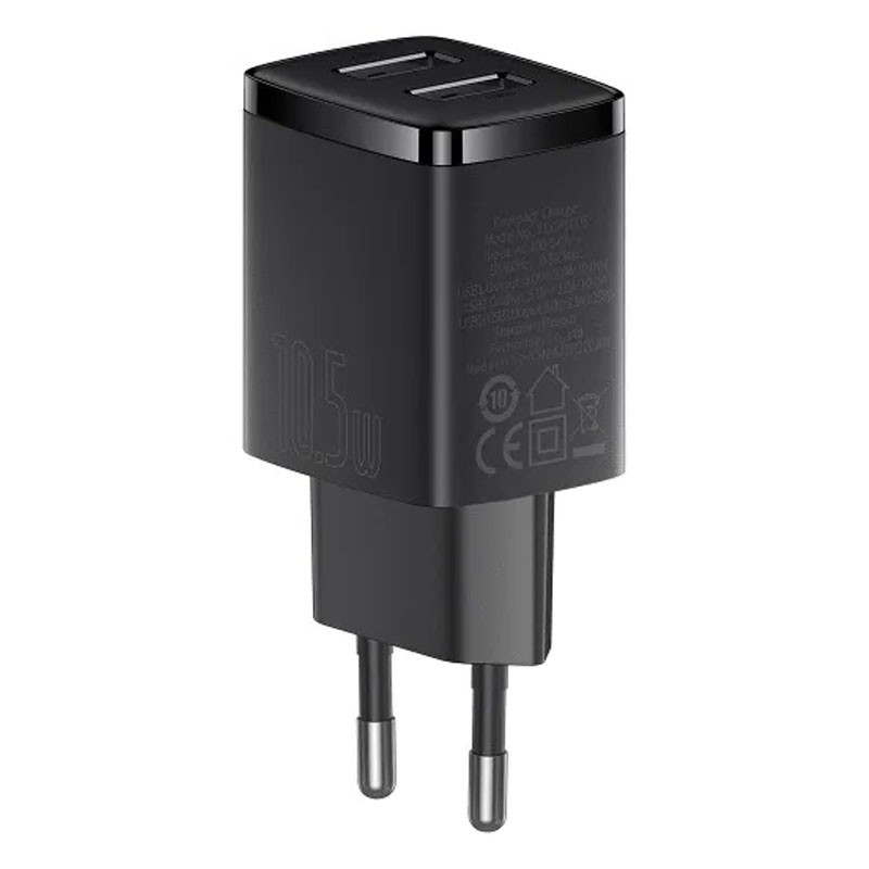 Фото Уцінка СЗУ Baseus Compact 10.5W (2USB) (CCXJ01) (Дефект упаковки / Чорний) на vchehle.ua