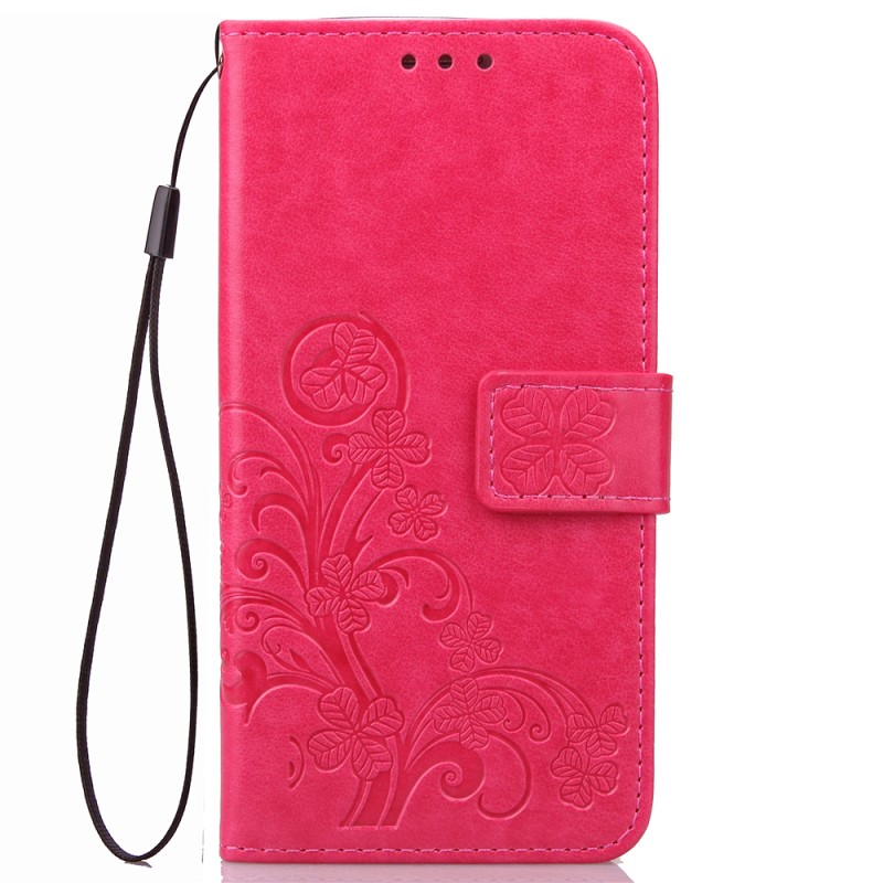 Кожаный чехол (книжка) Four-leaf Clover с визитницей для Meizu M5 Note (Розовый)