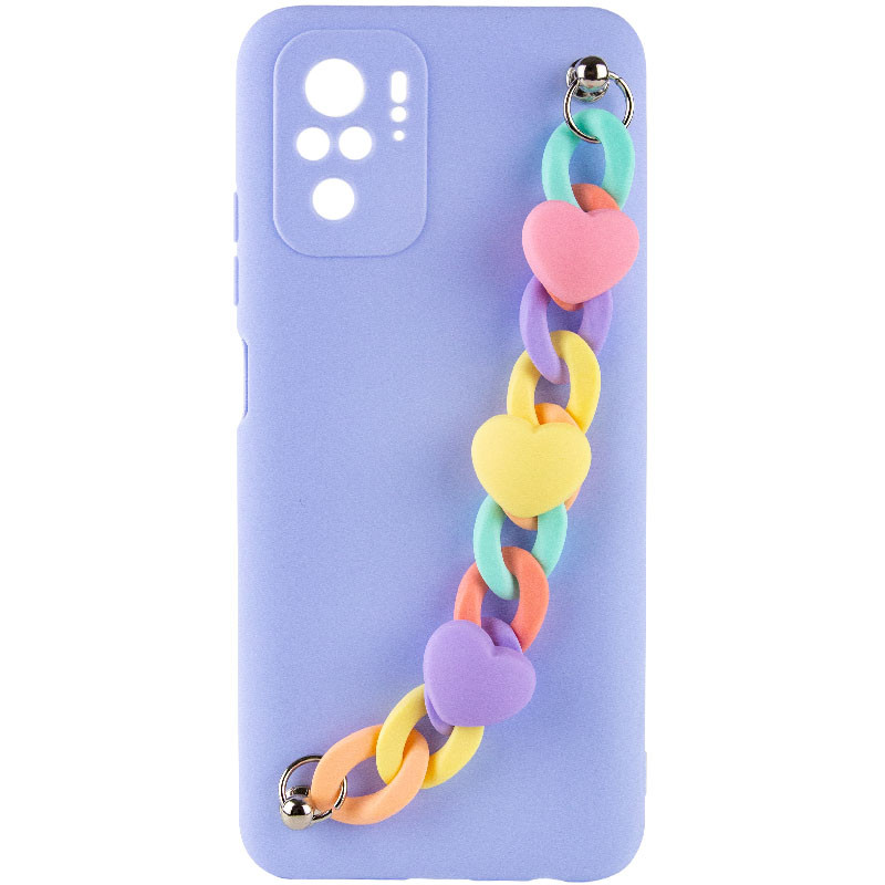 Чехол Chained Heart c подвесной цепочкой для Xiaomi Redmi Note 10 / Note 10s (Lilac Blue)