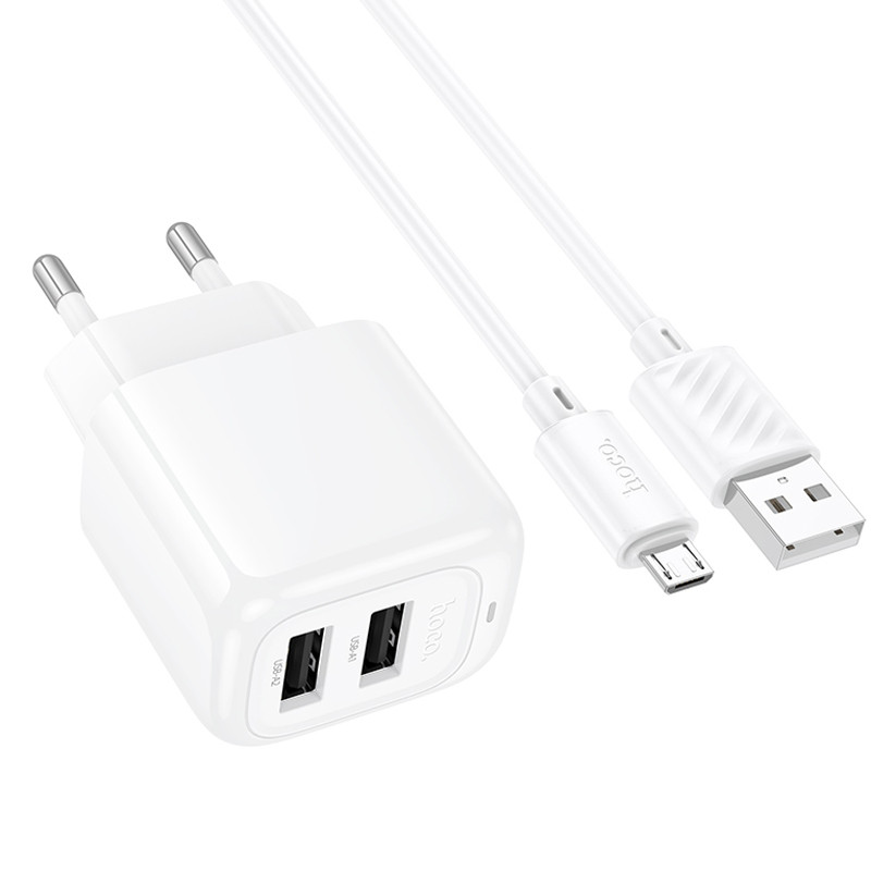 Фото СЗУ Hoco CS51A Surplus (2USB-A) + MicroUSB (White) в магазине vchehle.ua