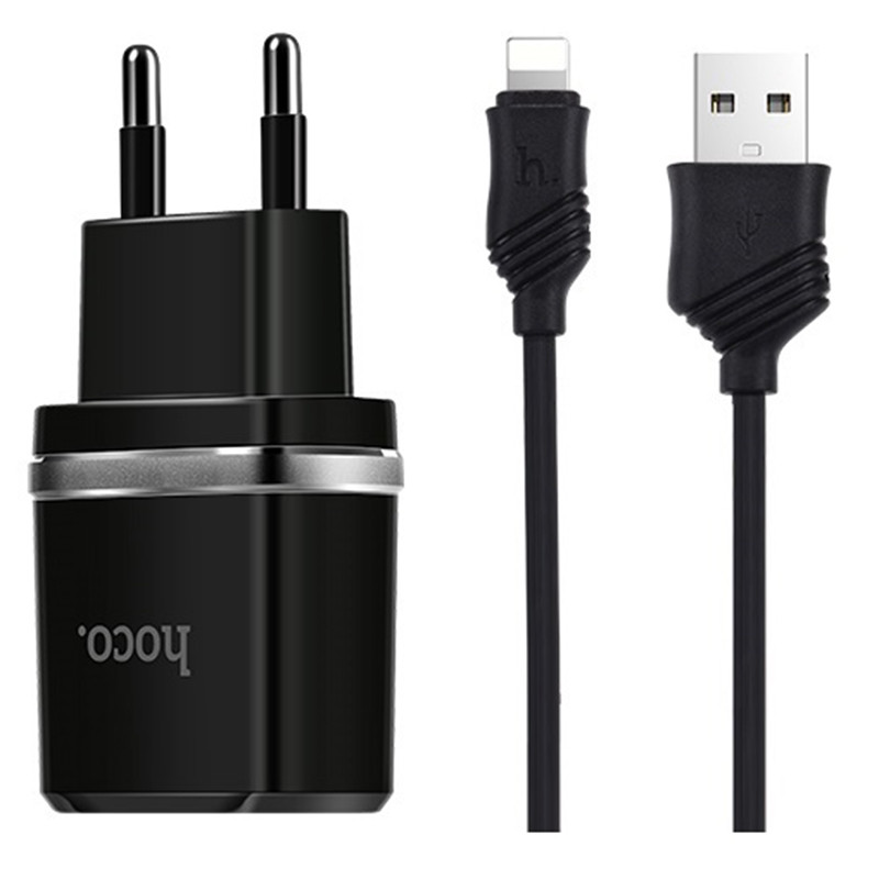 

МЗП Hoco C12 Dual USB Charger 2.1A (+ кабель Lightning) (Чорний) 686800