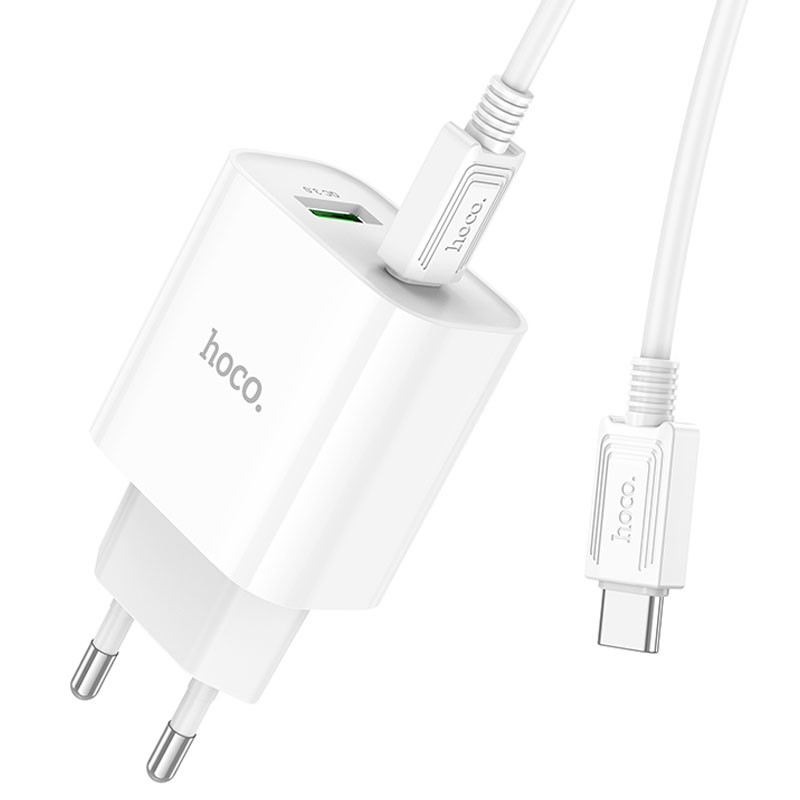 МЗП Hoco C80A Plus Rapido PD20W+QC3.0 (1USB-A/1C) + кабель Type-C to Type-C (White) в магазині vchehle.ua
