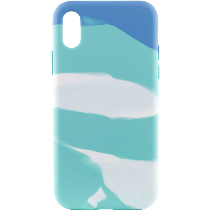 Чехол Silicone case full Aquarelle для Apple iPhone XR (6.1") (Бирюзово-белый)