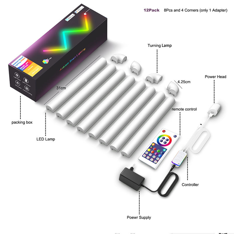 Фото Настенный светильник Lines SAL-013B Bluetooth USB interface with app (8+4 pcs) (White) на vchehle.ua