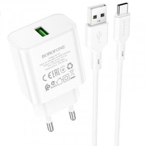 МЗП Borofone BA72A Spring QC3.0 (1USB-A) + кабель USB to Type-C