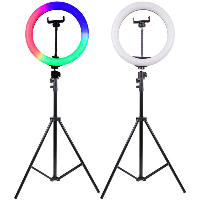 Фото Кольцевая светодиодная LED лампа RGB Arc Ring 13" + tripod 2,1m (Black) на vchehle.ua