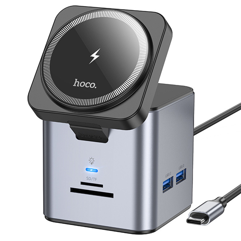 Переходник HUB Hoco HB49 Effortless 9in1 100W с БЗУ (Metal gray)