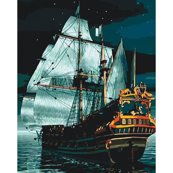Картина по номерам. Морской пейзаж "Флагман ночью" 40*50см * KHO2733                                 (Разноцветный)