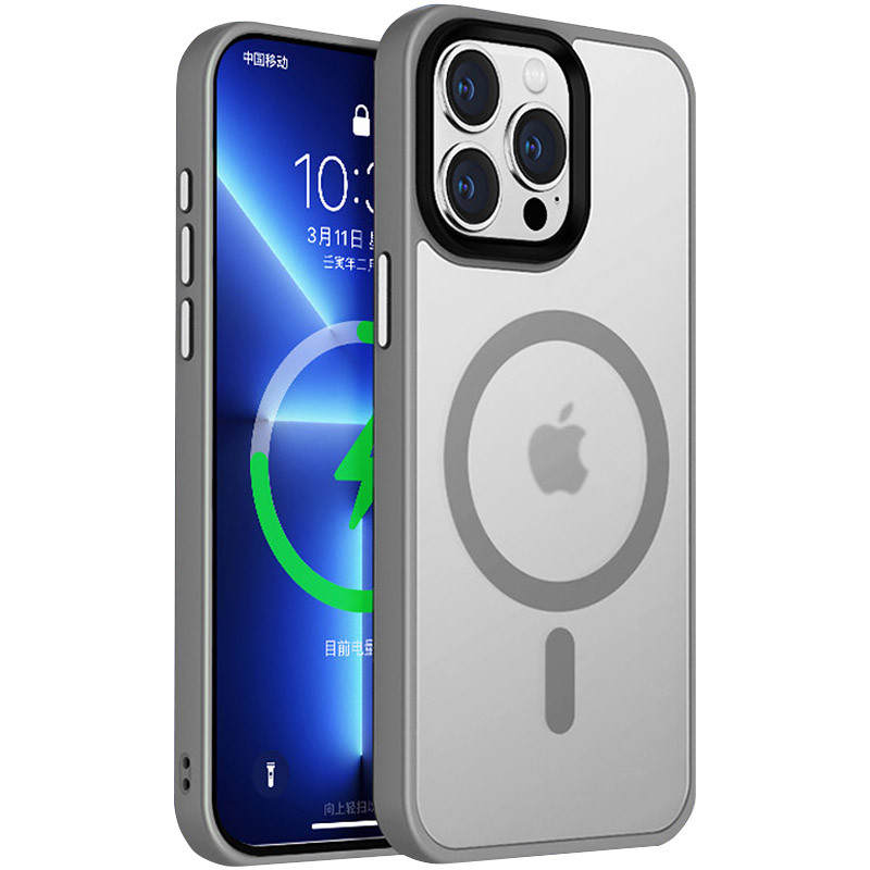 TPU+PC чехол Metal Buttons with  Magnetic Safe Colorful для Apple iPhone 15 Pro (6.1") (Серый / Grey)