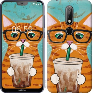 Чехол Зеленоглазый кот в очках для Nokia 6.1 Plus