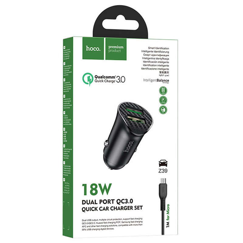 Заказать Уценка АЗУ Hoco Z39 Farsighted QC3.0 18W (2USB-A) + кабель USB to MicroUSB (Поврежденная упаковка / Черный) на vchehle.ua