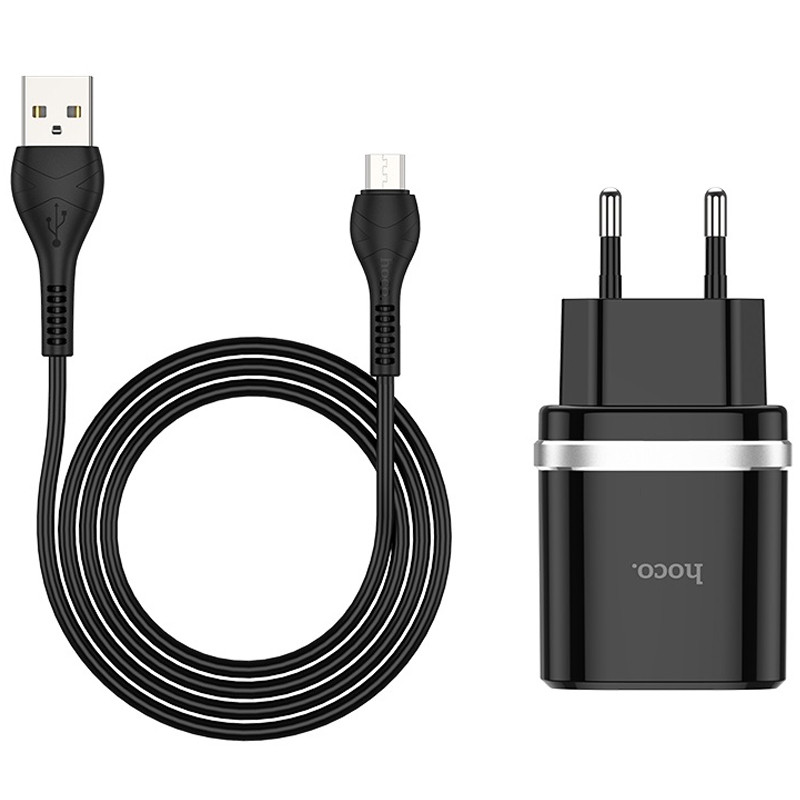 Фото СЗУ Hoco C12Q Smart QC3.0 18W (1USB-A) + кабель USB to MicroUSB (Черный) на vchehle.ua