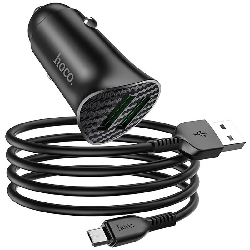 Фото Уценка АЗУ Hoco Z39 Farsighted QC3.0 18W (2USB-A) + кабель USB to MicroUSB (Поврежденная упаковка / Черный) на vchehle.ua