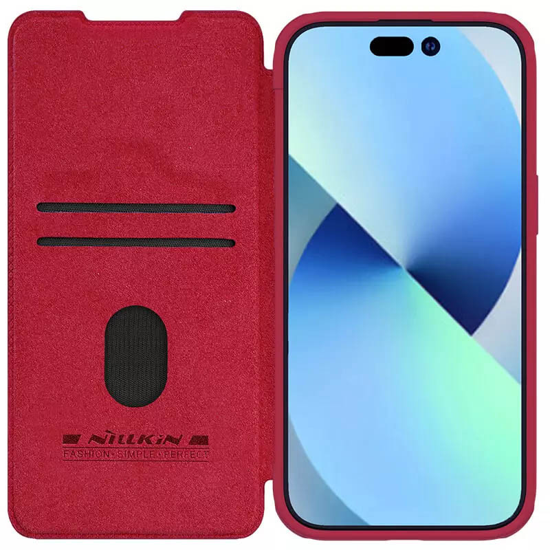 Шкіряний чохол (книжка) Nillkin Qin Pro Camshield на Apple iPhone 15 (6.1") (Червоний) в магазині vchehle.ua