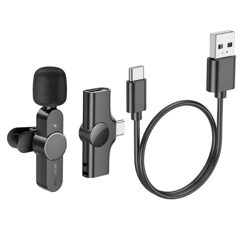 Фото Петличний бездротовий мікрофон Borofone BFK12 Trophy lavalier Lightning (Black) на vchehle.ua
