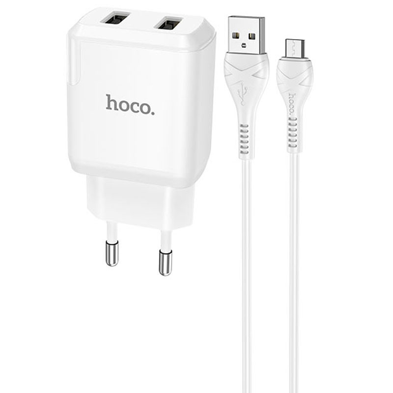 МЗП Hoco N7 Speedy 2.1A (2USB-A) + кабель USB to MicroUSB (Білий)