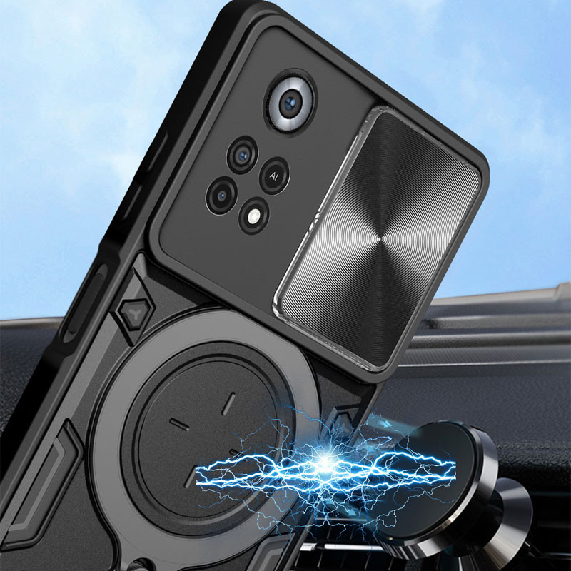 Заказать Ударопрочный чехол Bracket case with Magnetic для Xiaomi Poco M4 Pro 4G (Black) на vchehle.ua
