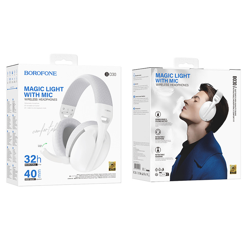 Накладные беспроводные наушники Borofone BO30 Magic light (White) в магазине vchehle.ua