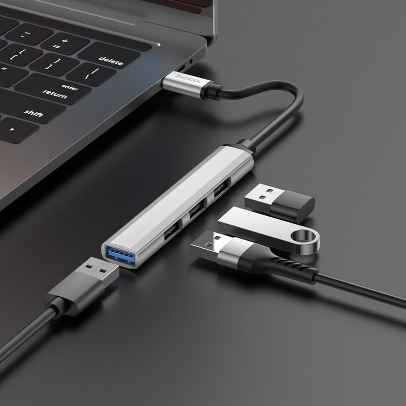 Купити Перехідник Hoco HB26 4in1 (Type-C to USB3.0+USB2.0*3) (Silver) на vchehle.ua