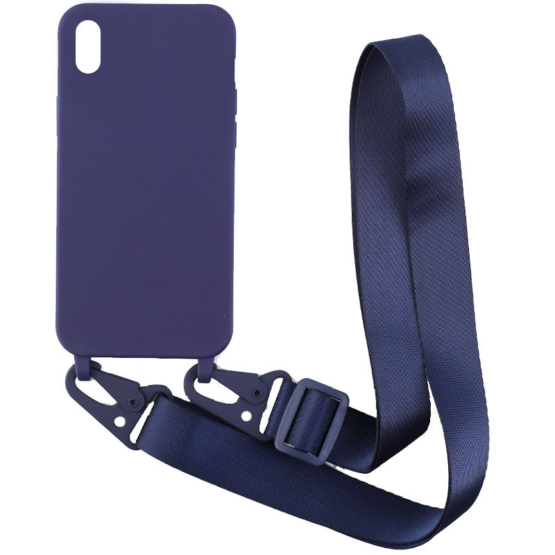 

Чехол Crossbody с длинным цветным ремешком для iPhone XS (5.8") (Синий) 1187280