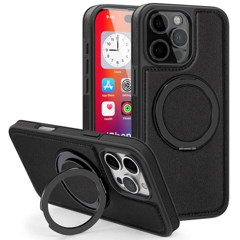 Шкіряна накладка Retro with Magnetic Safe на Apple iPhone 16 Pro (6.3") (Black)