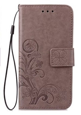 Кожаный чехол (книжка) Four-leaf Clover с визитницей для Sony Xperia XA1 / XA1 Dual (Серый)