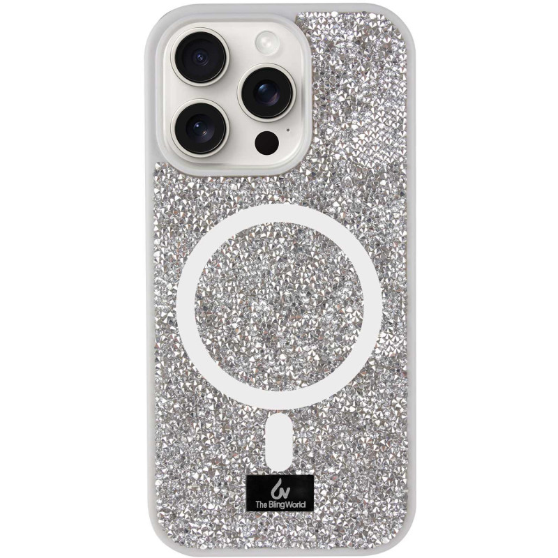 TPU чохол Bling World Rock Diamond with Magnetic Safe на Apple iPhone 14 Pro (6.1") (Silver)